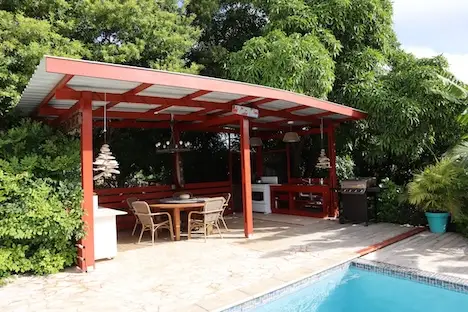 Joined area at the pool for BBQ and gatherings